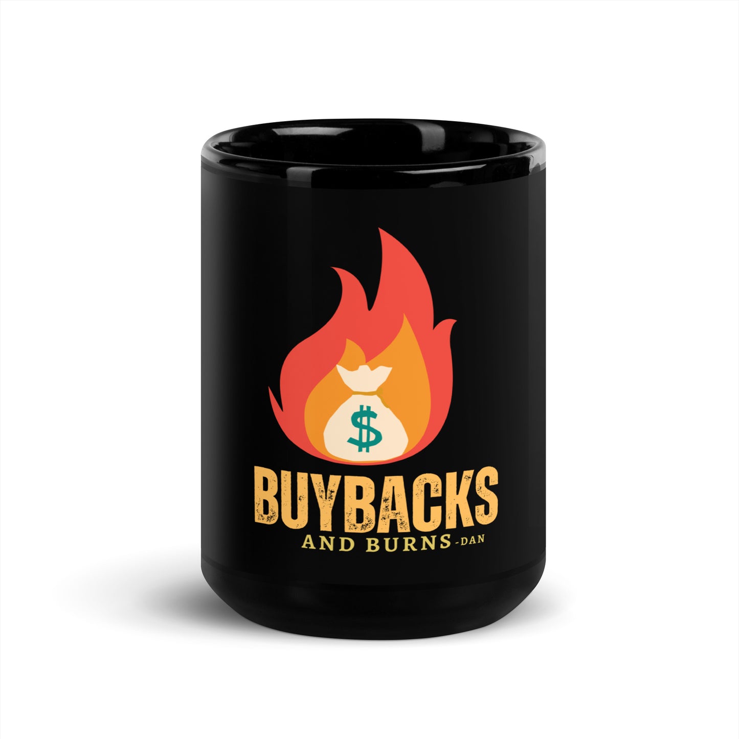 Buybacks and Burns Black Glossy Mug